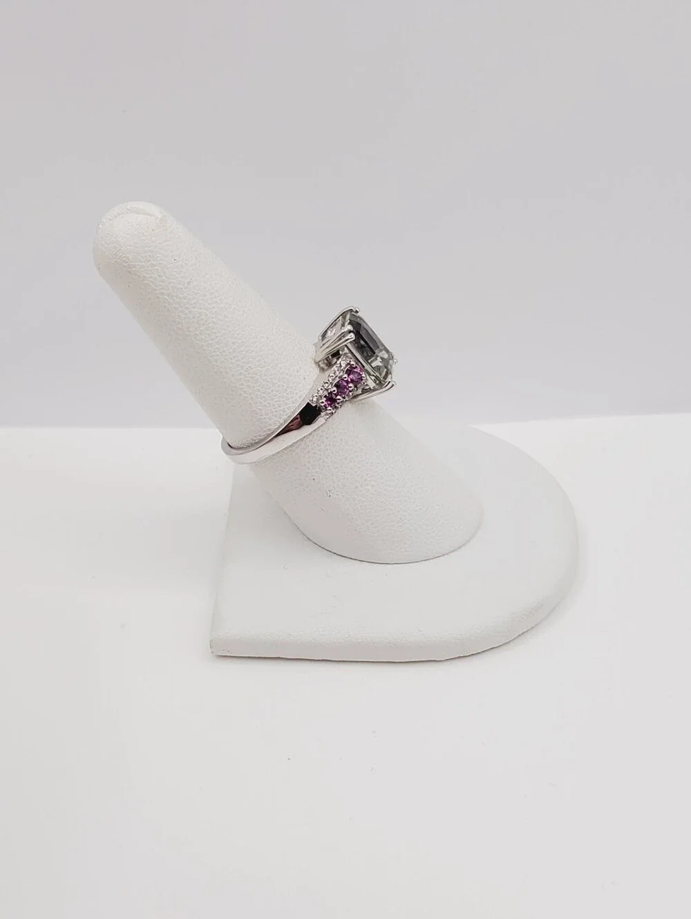 Emerald Cut Montezuma Prasiolite & Pink Tourmaline 925 Sterling Silver Ring